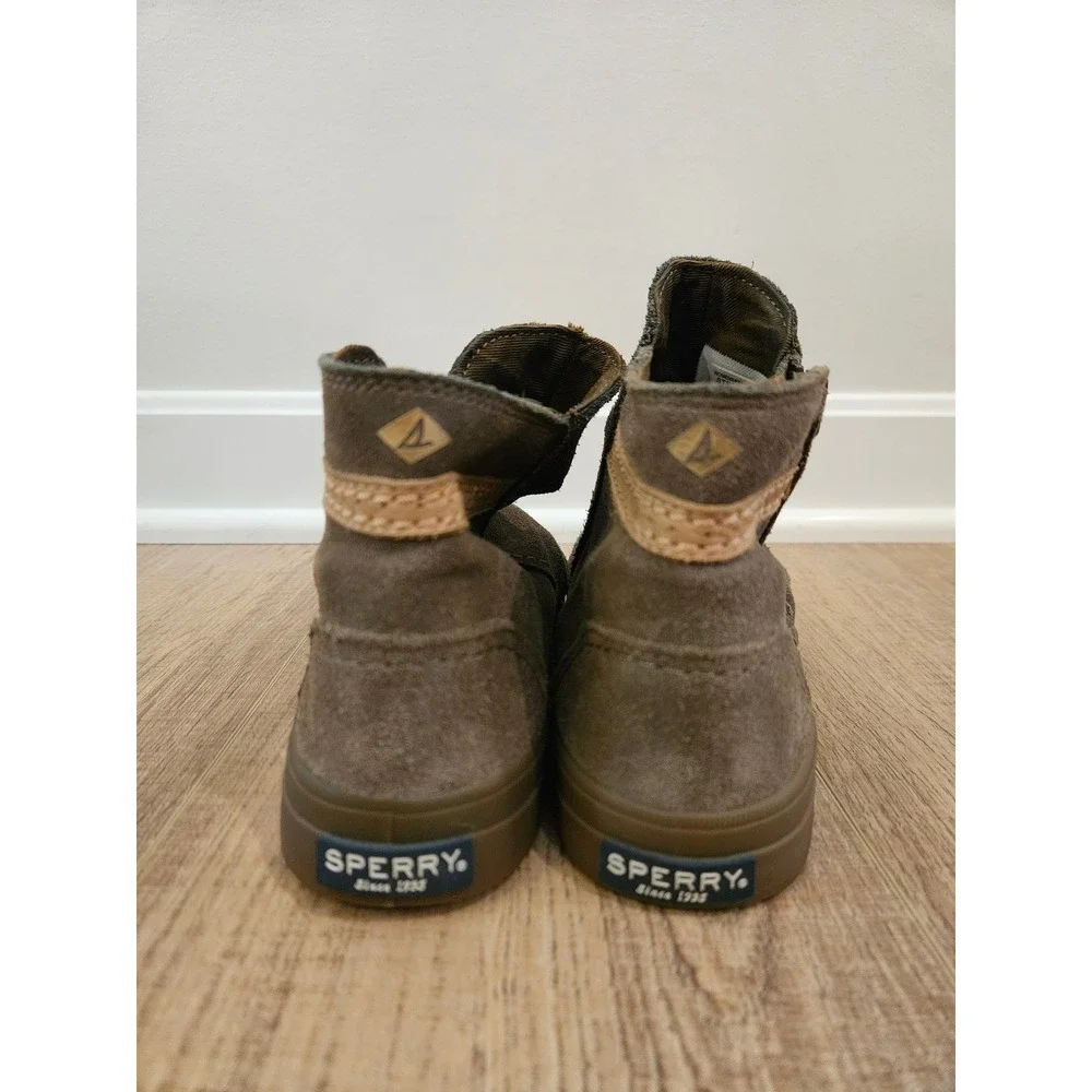 Sperry Crest Vibe Slouch Boots Womens 6 Brown Suede Side Zip Ankle Sneaker Boot